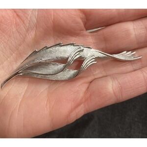 Vintage Crown Trifari Signed Silver Tone Abstract Brooch Pin 3.25'' Art Nouveau